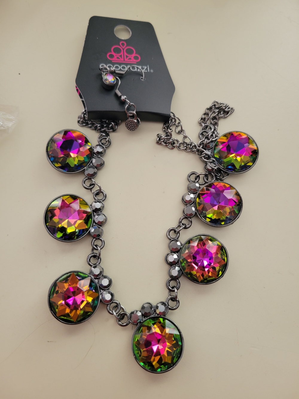 Paparazzi Iridescent Multi-Color Disc Statement Necklace - Picture 2 of 2